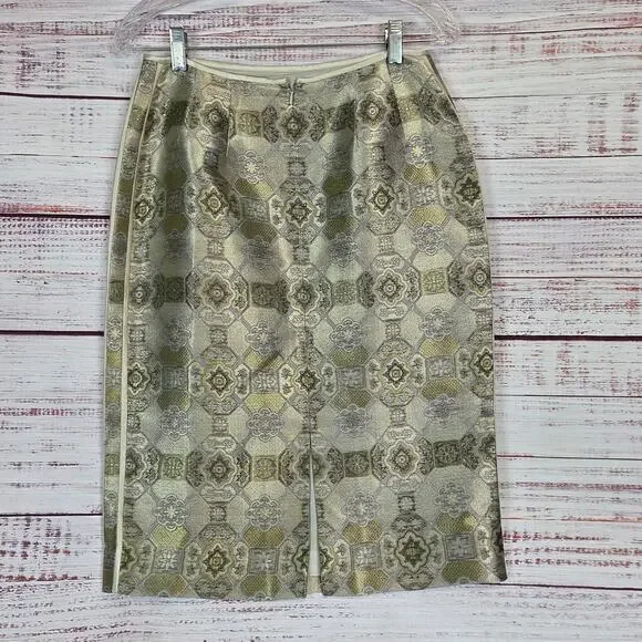 Vintage Carlisle Silk Jaquard Skirt 6 Gold Metallic Color Glam Lux Quiet Money - Picture 2 of 12
